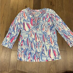 Lilly Pulitzer Amelia Sailboat Pink and Blue Patterned Tunic